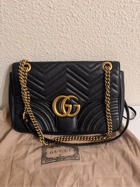 Gucci Black GG Marmont 30 Quilted Leather Shoulder Bag